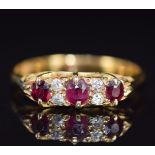 A 22ct gold ring set with rubies and diamonds, 3.2g, size R
