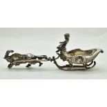 Victorian hallmarked silver novelty salt formed as a ram or similar pulling a sleigh, import marks