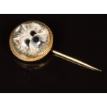 Victorian stick pin set with a carved Essex crystal depicting a hand painted with a white Westie
