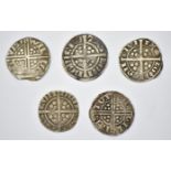 Five hammered silver pennies comprising two Henry III and three Edward I