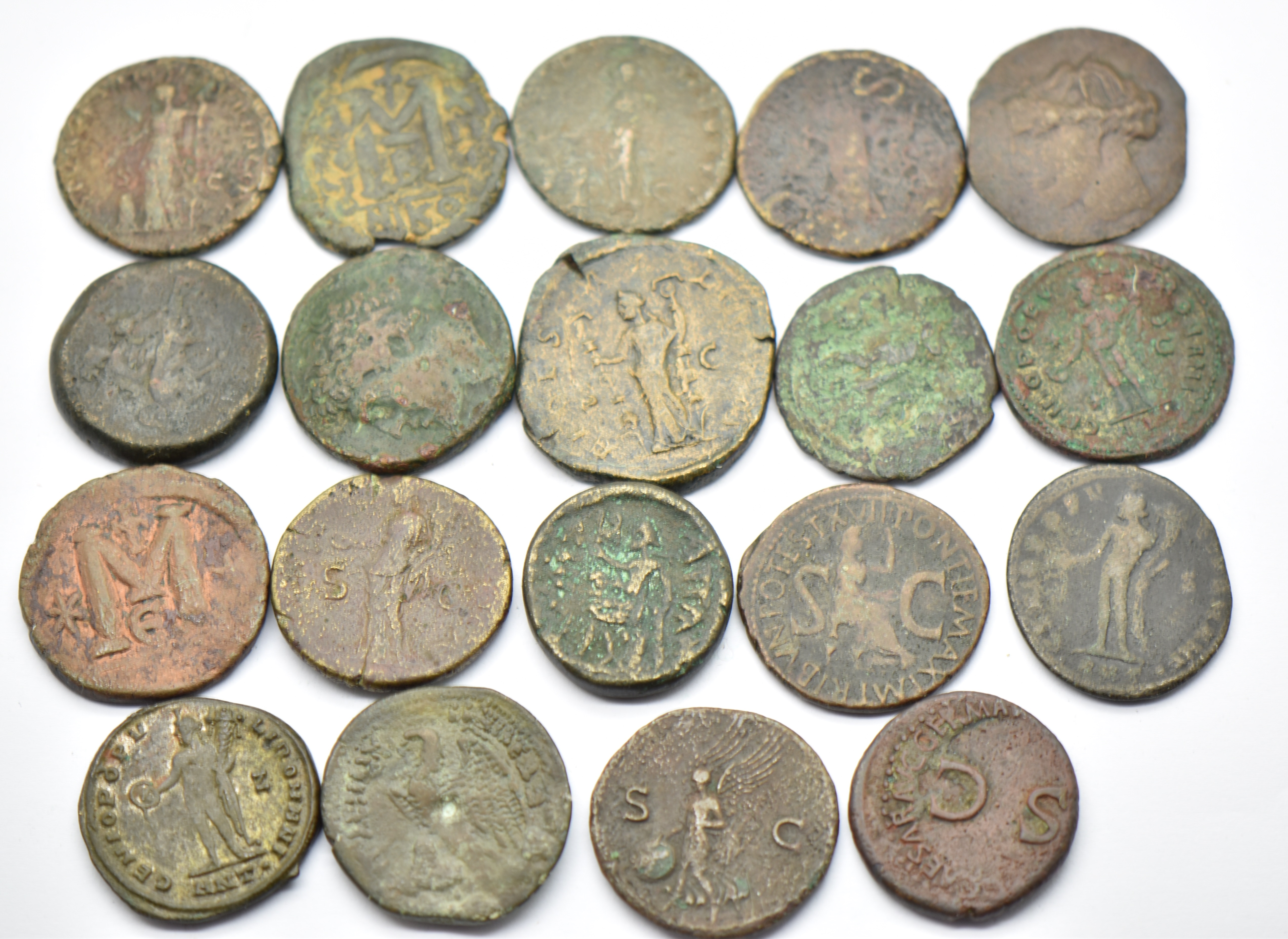 Twenty Roman copper / bronze follis and other coins including Severus, Alexander, Characene,