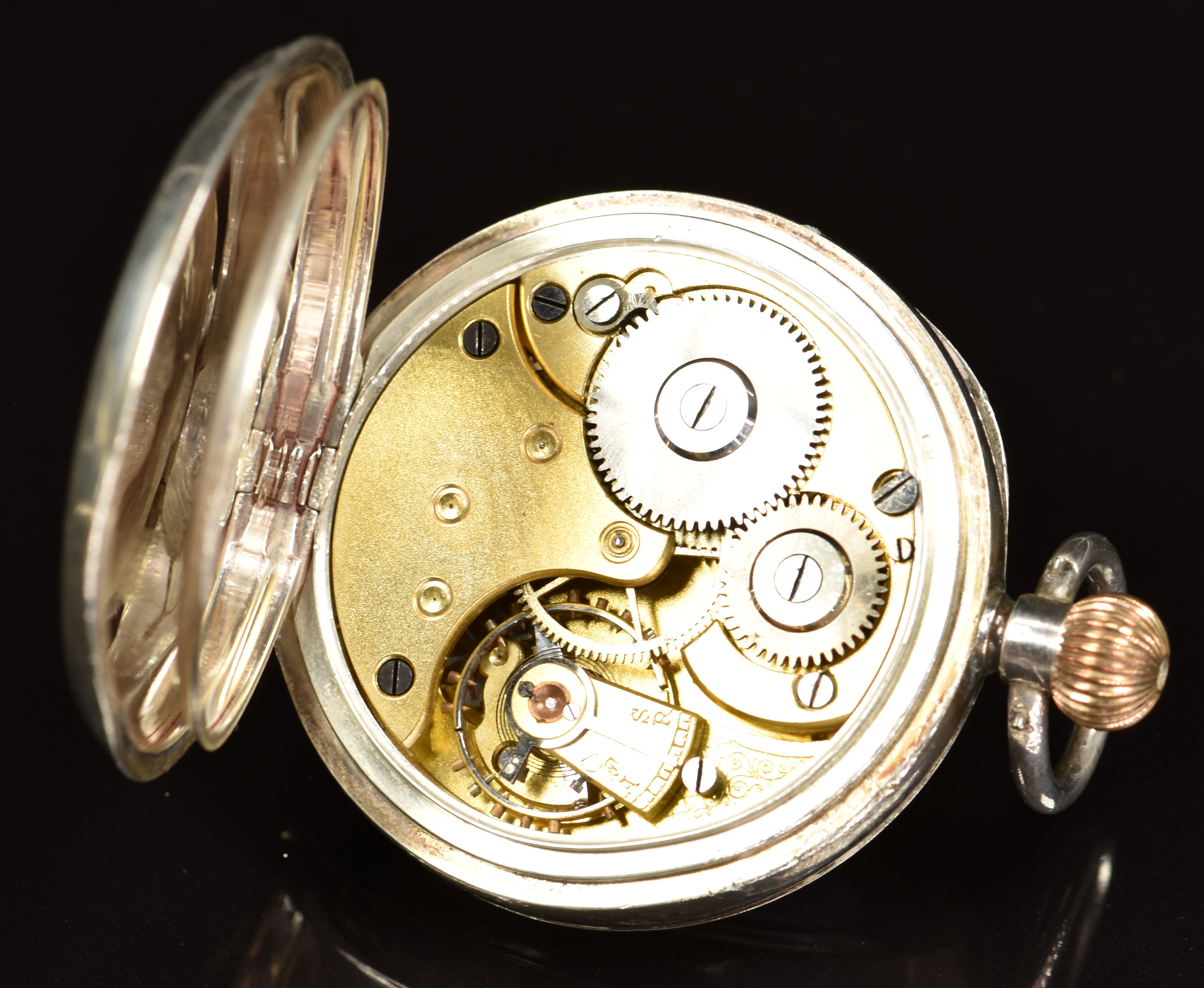 Omega silver keyless winding open faced pocket watch with subsidiary seconds dial, blued hands, - Image 4 of 4