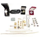 A collection of jewellery including paste earrings, silver necklace, silver ring, Skagen watch,