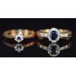 Two 9ct gold rings set with sapphires and diamonds, 3.3g, size M/N