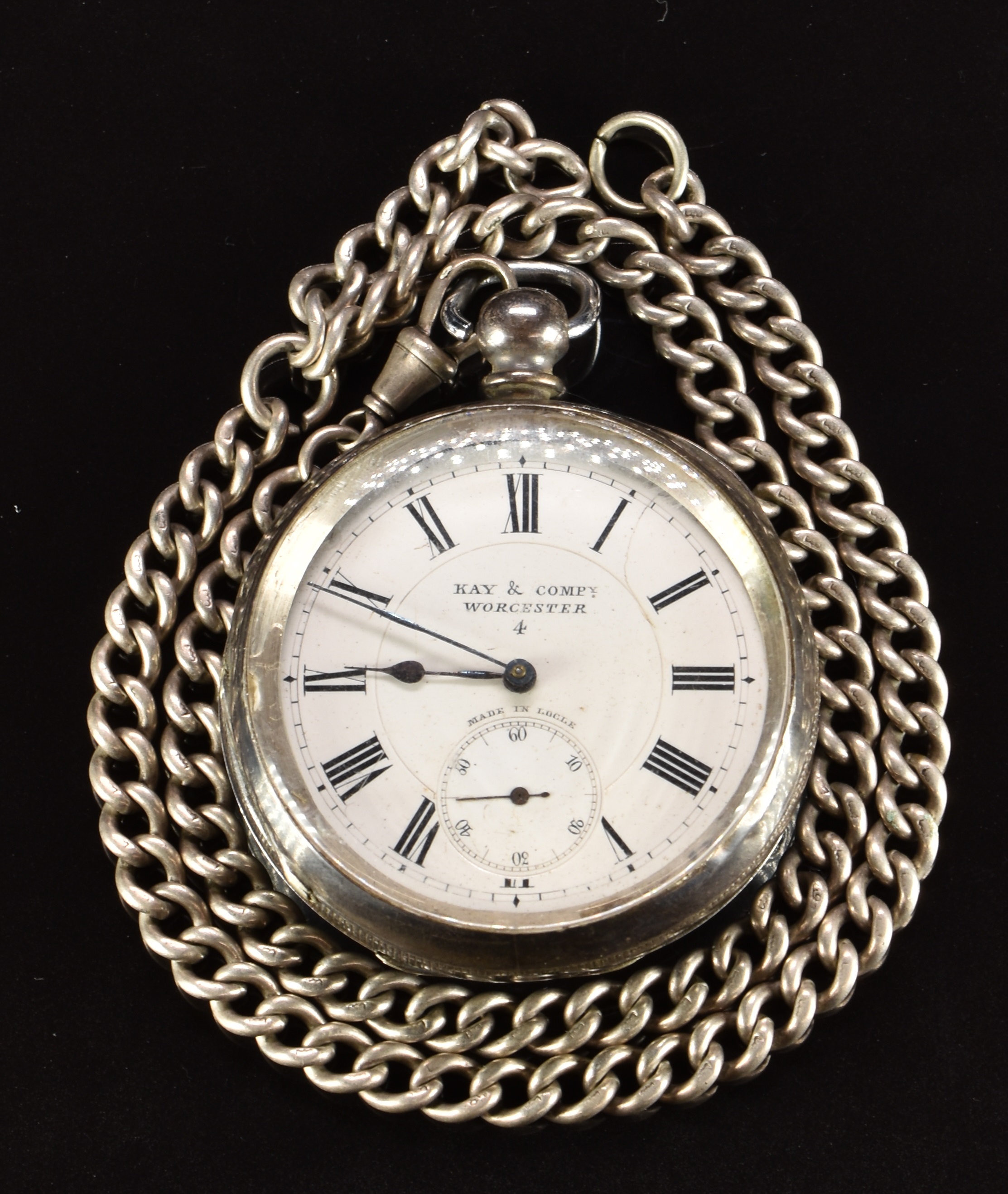 Kay & Company silver open faced pocket watch with inset subsidiary seconds dial, blued hands,