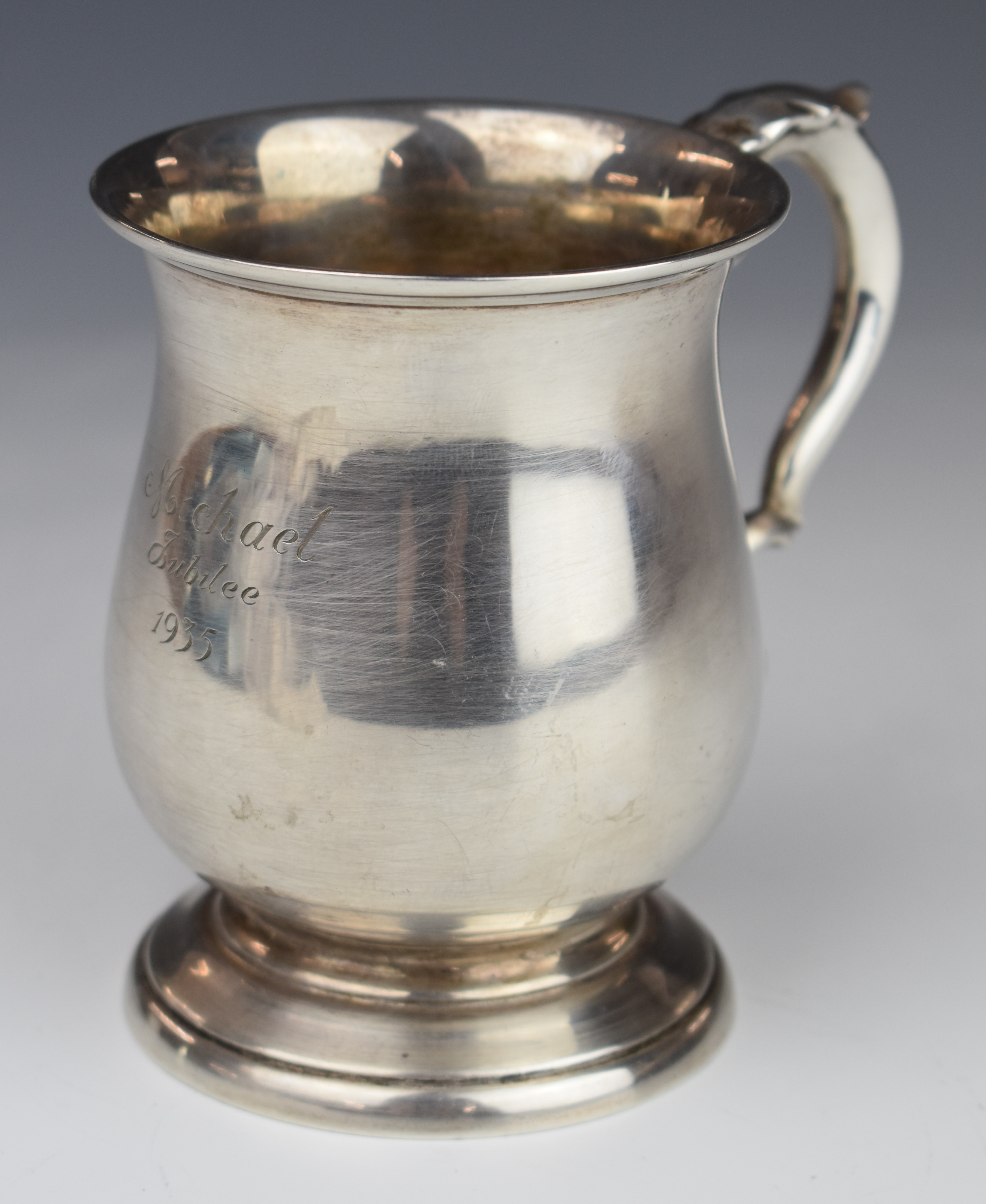 George V Mappin & Webb hallmarked silver baluster tankard, Birmingham 1934, height 10cm, weight