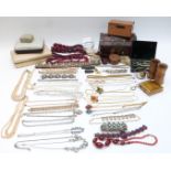 A collection of jewellery and silver including Egyptian glass pendant, coins, white metal sewing set
