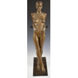 Bronze study of a nude ballerina leaning against a post, impressed marks JB 2/9, height 78cm