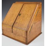 Late 19thC or early 20thC oak stationery box with fitted letter rack interior, width 33cm