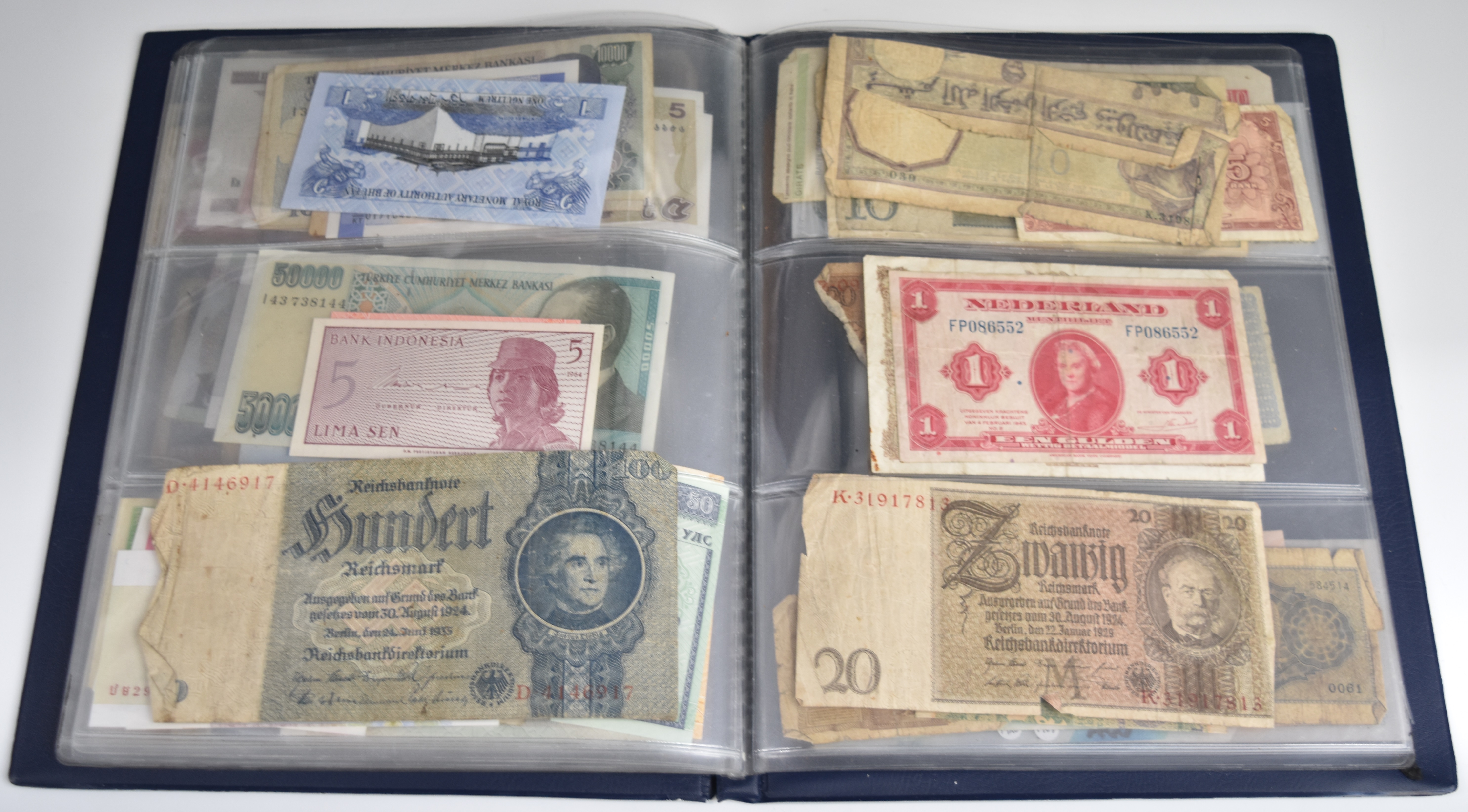 A collection of world banknotes in an album, includes AK47 £5, consecutive £1 pair etc - Image 2 of 5