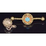 Victorian 9ct gold sphere charm and a Victorian brooch set with turquoise, 6.4g