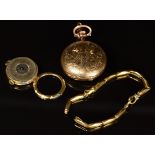 A 14k gold cased pocket watch (27.8g) and an 18k gold watch and strap (strap 5.8g)