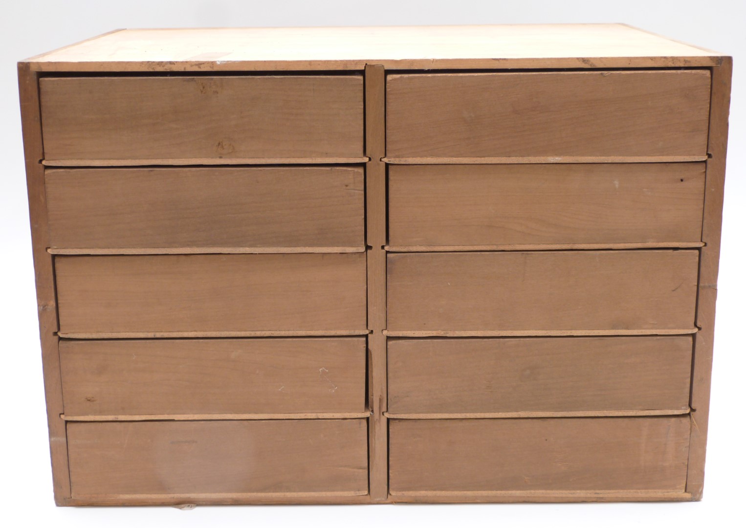 Oak haberdashery jewellery shop cabinet of ten drawers with campaign style handles, some with - Image 4 of 5