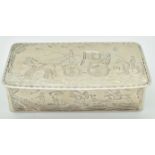 George V hallmarked silver snuff box, with engraved decoration of horse and carriage to lid and