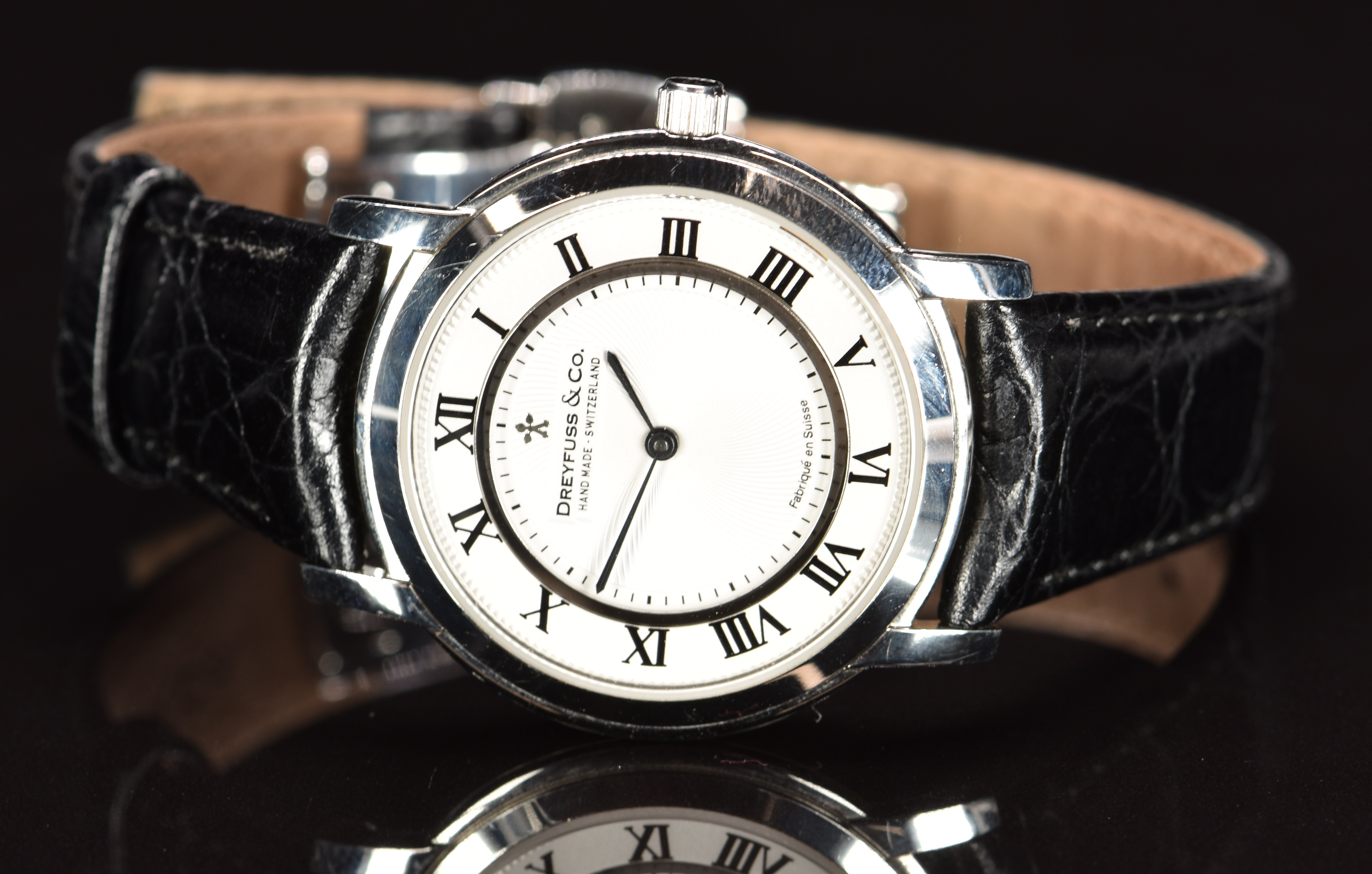 Dreyfuss & Co gentleman's wristwatch with blued hands, black Roman numerals, white dial, stainless - Image 4 of 6