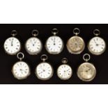 Nine silver open faced pocket watches including Simpson Yeates of Penrith and Kendall & Dent, each
