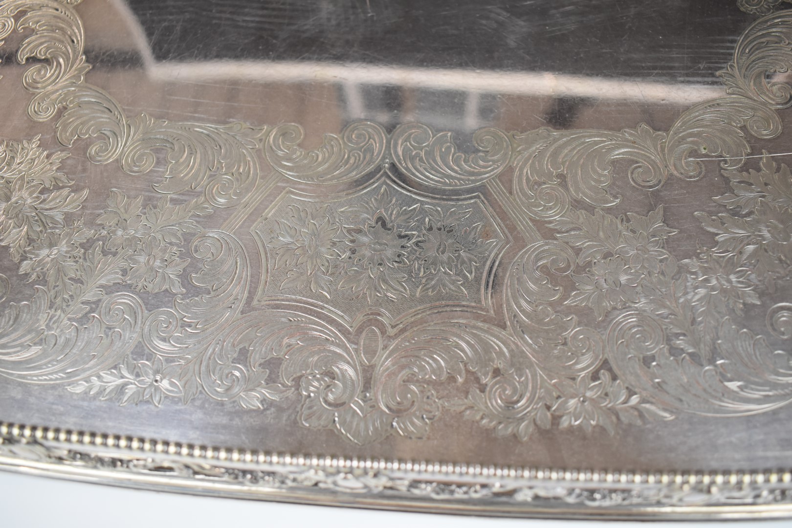 Elkington & Co. silver plated twin handled galleried tray with foliate swag decoration, length 69cm - Image 4 of 6