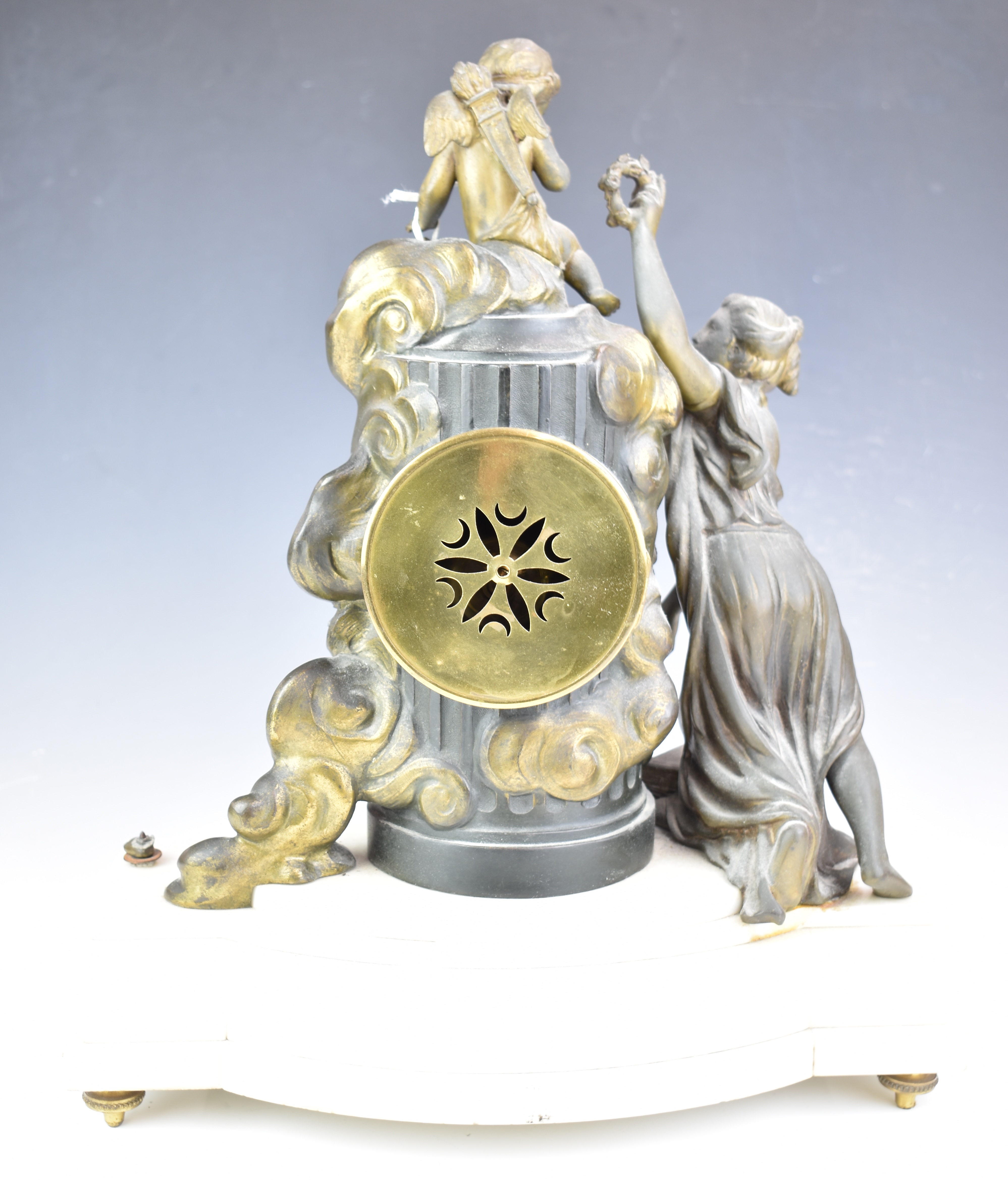 19th or early 20thC marble and gilt metal mantel clock, with white enamel painted dial, striking - Image 7 of 9