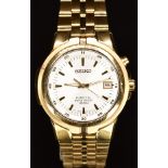 Seiko Kinetic gentleman's wristwatch ref. 5M62-0B90 with date aperture, luminous and gold hands