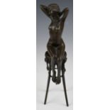 Bronze study of a nude lady on a high stool, height 25cm