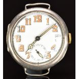 Military style silver gentleman's wristwatch with subsidiary seconds dial, luminous hands, Arabic