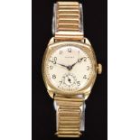 Vertex 9ct gold gentleman's wristwatch with subsidiary seconds dial, blued Breguet hands, black