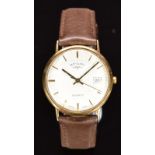 Rotary 9ct gold gentleman's wristwatch with date aperture, gold hands and hour markers, white dial