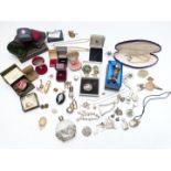 A collection of costume jewellery including vintage boxes, silver brooch set with marcasite, Charles