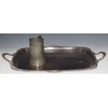 Large twin handled silver plated tray, length 75cm and Assam Railways Indian presentation pewter