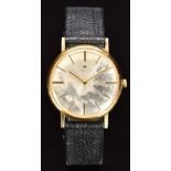 Hamilton gentleman's wristwatch with gold hands and baton hour markers, silver dial, gold plated