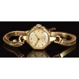 Centaur 9ct gold ladies wristwatch with subsidiary seconds dial, gold hands and Arabic numerals,