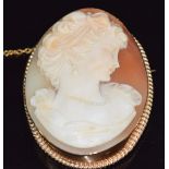 A 9ct gold brooch set with a cameo depicting a young woman, 18.1g