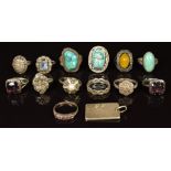 Thirteen silver rings including Art Deco and marcasite