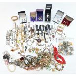 A collection of costume jewellery including Exquiste brooch, earrings, silver ring, vintage