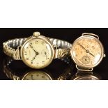 Two 9ct gold ladies wristwatches J W Benson and one other each with subsidiary seconds dial, blue