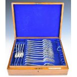 Victorian hallmarked silver 12 place setting canteen of beaded edge cutlery, comprising 12 each of