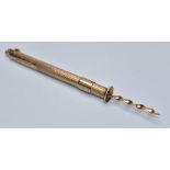 9ct gold toothpick with engine turned decoration, length when extended 8.5cm, weight 4.1g