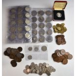 A collection of UK coinage and modern crowns, some silver content