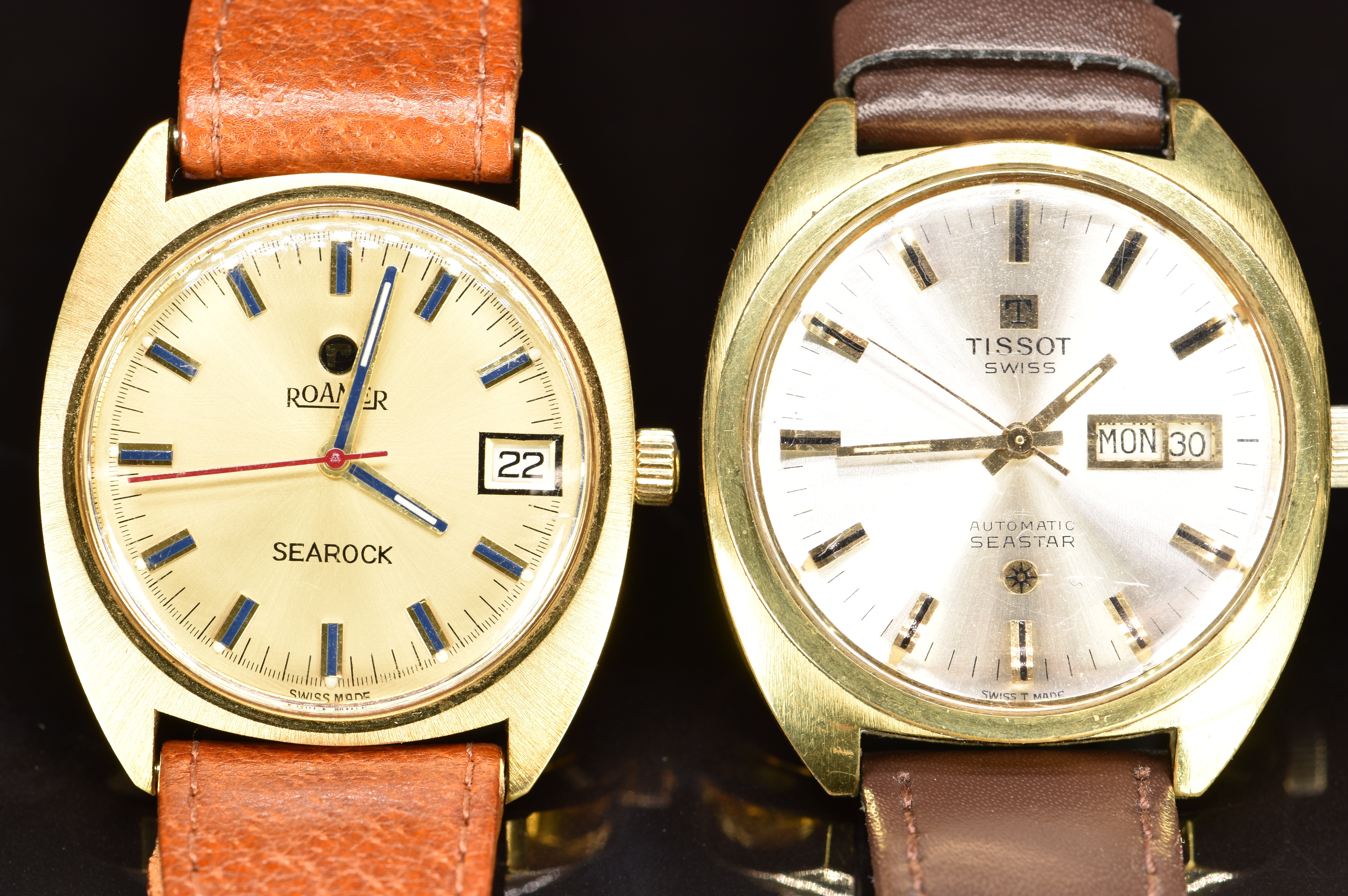 Two gentleman's wristwatches Tissot Seastar automatic with day and date aperture, gold hands and