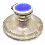 George V hallmarked silver and blue and white guilloché enamel capstan inkwell, Birmingham 1911,