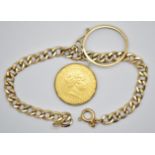 1817 George III gold full sovereign with 9ct gold mount and bracelet, 13.1g total
