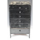Victorian painted pine miniature or apprentice chest of six graduated drawers containing mostly