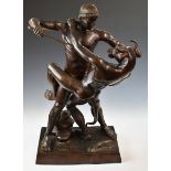 French 19thC bronze figure after Antoine Louis Barye 'Thesée Combattant le Minotaure' depicting