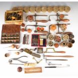 Large collection of antique / vintage watchmaker's tools, treen pots, materials, tools etc.