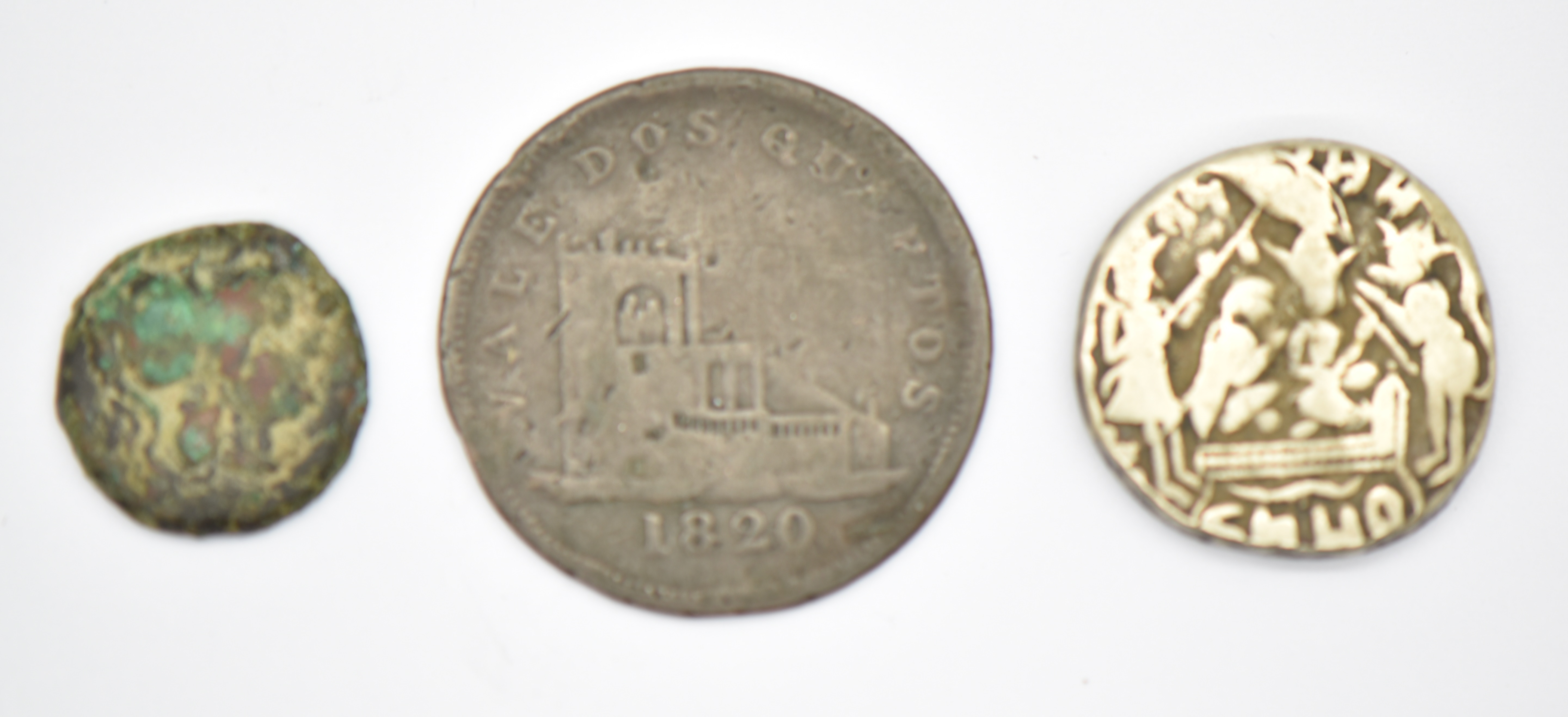 Indian silver Ram token, Gibraltar 1820 token and one other coin