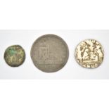 Indian silver Ram token, Gibraltar 1820 token and one other coin