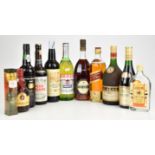 Spirits and liqueurs including three bottles of brandy, St Remy, 1.14ltr, 40% vol, Three Barrels,