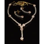 A 14k gold bi-coloured necklace set with cubic zirconia with matching earrings, 9.8g