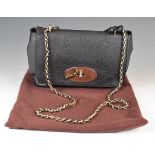 Mulberry Lily shoulder bag in back grained leather with gilt metal hardware, suede lining, leather