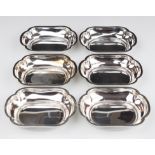 Set of six German silver bon bon dishes, each with German 835 silver marks, length 10cm, weight